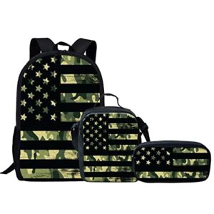 fkelyi camo hunting american flag backpacks for girls boys camouflage school bags backpack shoulder bookbag with lunch box pencil holder