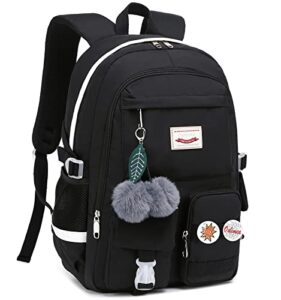 oslimea laptop backpacks for teen girls, aesthetic backpack for college middle school, school bag anti theft travel daypack large bookbags for women, black
