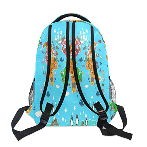 AUUXVA World Map Animals Symbol Kids Backpack for Boys Girls,Panda Fish Zebra 16 Inch School Backpack for Elementary Preschool Kindergarten Bookbags for Teens Children Women Men College Travel Bag