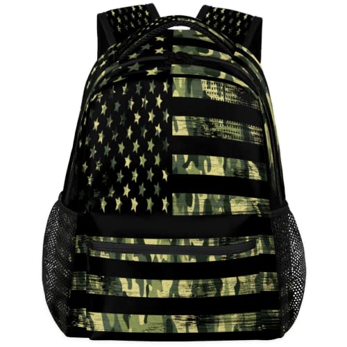 American Flag Camo Backpacks, Camouflage Laptop Backpack Water Resistant College School Bookbag Computer Bag Travel Hiking Camping Rucksack Daypack Shoulder Bag for Women Men Teenager Boys Girls