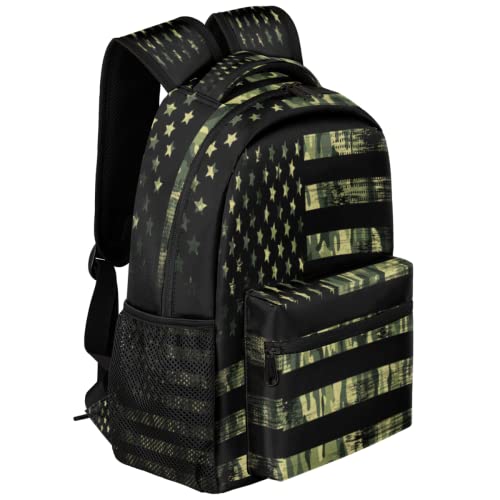 American Flag Camo Backpacks, Camouflage Laptop Backpack Water Resistant College School Bookbag Computer Bag Travel Hiking Camping Rucksack Daypack Shoulder Bag for Women Men Teenager Boys Girls