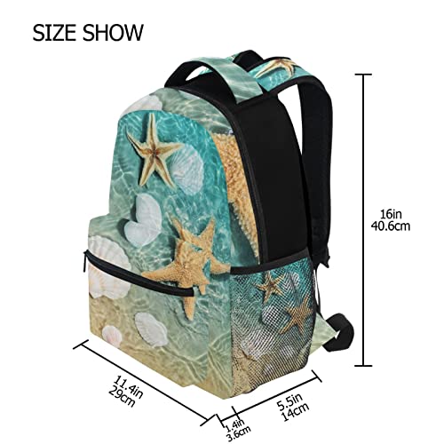 ALAZA Starfish and Seashell on the Summer Beach Junior High School Bookbag Daypack Laptop Outdoor Backpack