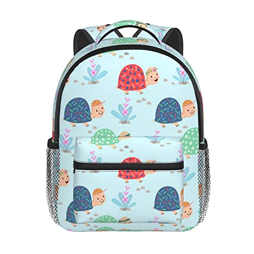 KiuLoam Colorful Cartoon Turtle Kids Backpacks For Toddler Boys And Girls Preschool Backpack With Chest Strap 12 Inch