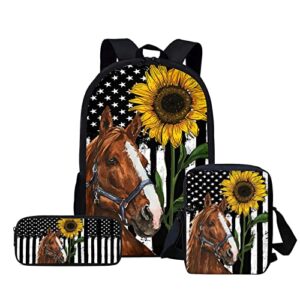 zpinxign horse backpack for girls 9-12 school book bag sunflowers crossbody bag back to school student bookbag with crossbody bag pencil case for elementary middle