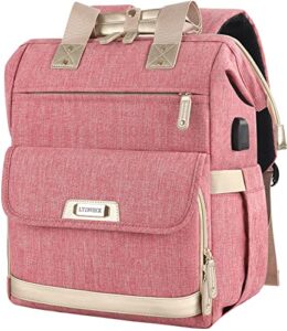 laptop backpack for women,business anti theft computer bag travel backpack fits 15.6 inch laptop,water resistant wide open large doctor teacher nurse casual daypacks with usb charging port,pink