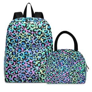 moudou leopard school backpack with lunch bag student bookbag travel daypack for teen boys girls