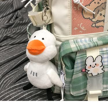 KOWVOWZ Kawaii Plaid Backpack with Pin Cute Cartoon Plush Pendant for Girl School Bag (Green)