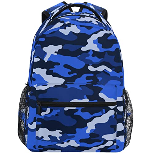 ZZKKO Camo Camouflage Blue School Backpacks Book Bag for Boys Girls Travel Hiking Camping Daypack Work Laptop Backpack