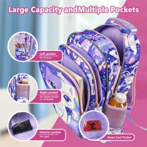 16 Inch Girls Backpack with Lunch Box and Pencil Case 3 in 1 Cute Purple Cat Backpacks for Girls Kindergarten Preschool Elementary Kawaii Kids Backpack with Bento Lunch Bag