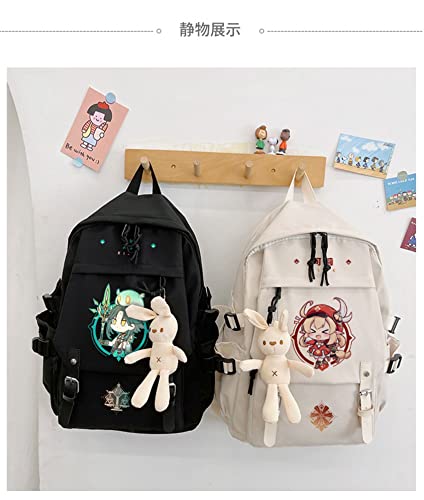 Genshin Impact Xiao Backpacks Bookbag bag Daypack for Teens Adult Large Capacity Travel Bag of 18" With Cute Doll of Bunny