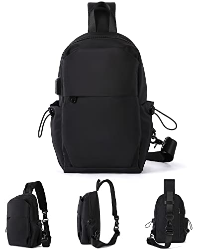 Sling Bag Crossbody Backpack Shoulder Bag for Men Women, Black Hiking Daypack Multipurpose Anti-Theft Cross Body Chest Bags, Small Lightweight One Strap Backpack for Walking Biking Travel Cycling