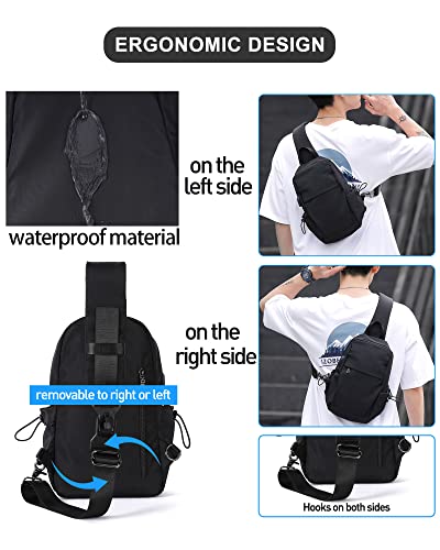 Sling Bag Crossbody Backpack Shoulder Bag for Men Women, Black Hiking Daypack Multipurpose Anti-Theft Cross Body Chest Bags, Small Lightweight One Strap Backpack for Walking Biking Travel Cycling