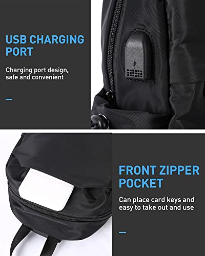 Sling Bag Crossbody Backpack Shoulder Bag for Men Women, Black Hiking Daypack Multipurpose Anti-Theft Cross Body Chest Bags, Small Lightweight One Strap Backpack for Walking Biking Travel Cycling