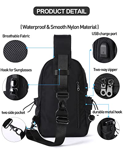 Sling Bag Crossbody Backpack Shoulder Bag for Men Women, Black Hiking Daypack Multipurpose Anti-Theft Cross Body Chest Bags, Small Lightweight One Strap Backpack for Walking Biking Travel Cycling