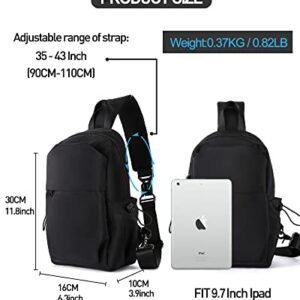 Sling Bag Crossbody Backpack Shoulder Bag for Men Women, Black Hiking Daypack Multipurpose Anti-Theft Cross Body Chest Bags, Small Lightweight One Strap Backpack for Walking Biking Travel Cycling