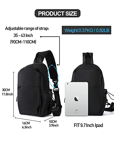 Sling Bag Crossbody Backpack Shoulder Bag for Men Women, Black Hiking Daypack Multipurpose Anti-Theft Cross Body Chest Bags, Small Lightweight One Strap Backpack for Walking Biking Travel Cycling