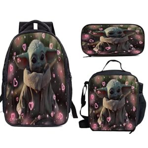 boabixa a three-piece yo-da cartoon backpack,with stationery bags,meal bags.star wars backpack set for girls,boys,student.