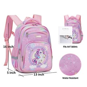 Robhomily Girls Backpack Unicorn Backpack for Elementary Kindergarten Pink Kids Backpack for Girls School Backpack Lightweight Bookbags