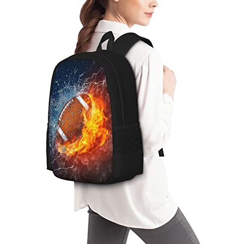 ALIFAFA American Football School Backpack for Boys/Girls 17 Inch Black Boy Backpack,Cool Design Rugby Ball In Fire and Water Casual Daypack Sports Backpack Bookbags for Man Woman Teens Boys Girls