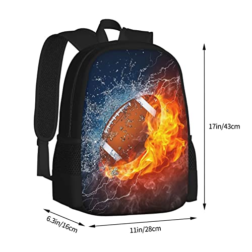 ALIFAFA American Football School Backpack for Boys/Girls 17 Inch Black Boy Backpack,Cool Design Rugby Ball In Fire and Water Casual Daypack Sports Backpack Bookbags for Man Woman Teens Boys Girls