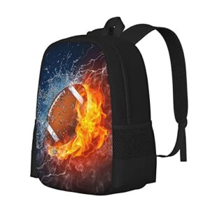 ALIFAFA American Football School Backpack for Boys/Girls 17 Inch Black Boy Backpack,Cool Design Rugby Ball In Fire and Water Casual Daypack Sports Backpack Bookbags for Man Woman Teens Boys Girls