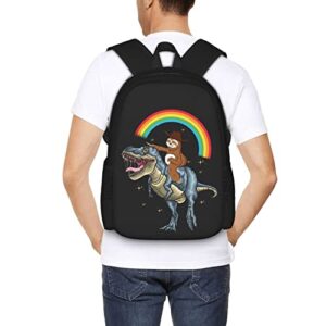 ALIFAFA Cute Sloth Ride Dinosaur School Backpack Rainbow Galaxy Bookbag for Boys Girls Elementary Middle High College School Casual Travel Bag Computer Laptop Daypack Rucksack, 17 Inch