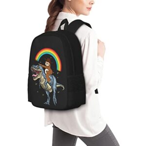 ALIFAFA Cute Sloth Ride Dinosaur School Backpack Rainbow Galaxy Bookbag for Boys Girls Elementary Middle High College School Casual Travel Bag Computer Laptop Daypack Rucksack, 17 Inch