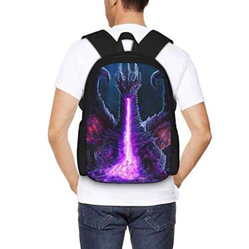 ALIFAFA Cool Dragon School Backpack Dragon Purple Fire Bookbag for Boys Girls Elementary Middle High College School Casual Travel Bag Computer Laptop Daypack Rucksack, 17 Inch