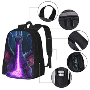 ALIFAFA Cool Dragon School Backpack Dragon Purple Fire Bookbag for Boys Girls Elementary Middle High College School Casual Travel Bag Computer Laptop Daypack Rucksack, 17 Inch