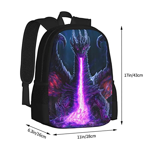 ALIFAFA Cool Dragon School Backpack Dragon Purple Fire Bookbag for Boys Girls Elementary Middle High College School Casual Travel Bag Computer Laptop Daypack Rucksack, 17 Inch