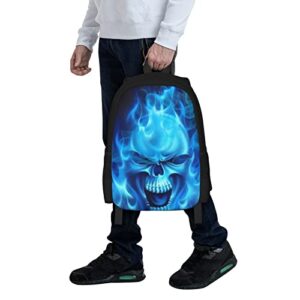 ALIFAFA Skull School Backpack Cool Skull with Blue Fire Bookbag for Boys Girls Elementary Middle High College School Casual Travel Bag Computer Laptop Daypack Rucksack, 17 Inch