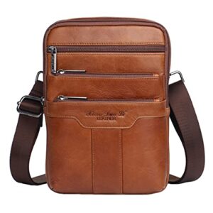 cow genuine leather sling bag outdoor camping crossbody shoulder chest daypack 1-brown