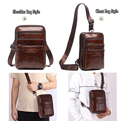 Cow Genuine Leather Sling Bag Outdoor Camping Crossbody Shoulder Chest Daypack 1-Brown