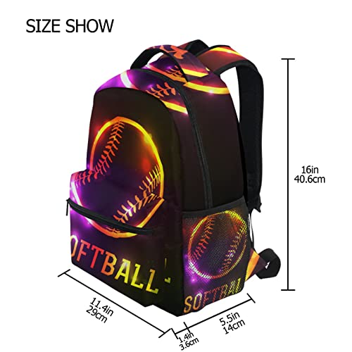 Krafig Sparkling Sport Softball Boys Girls Kids School Backpacks Bookbag, Elementary School Bag Travel Backpack Daypack