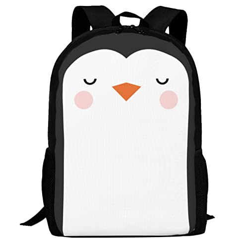 UIACOM Penguin School Backpack Cute Penguin Black White Pink Bookbag for Teens Kids Boys Girls, Large 17 inch Elementary Junior High University School Bag, Water Resistant Casual Travel Daypack