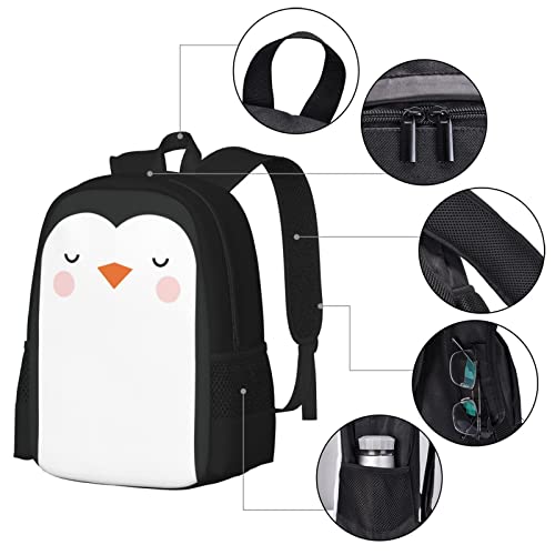 UIACOM Penguin School Backpack Cute Penguin Black White Pink Bookbag for Teens Kids Boys Girls, Large 17 inch Elementary Junior High University School Bag, Water Resistant Casual Travel Daypack