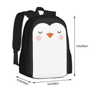UIACOM Penguin School Backpack Cute Penguin Black White Pink Bookbag for Teens Kids Boys Girls, Large 17 inch Elementary Junior High University School Bag, Water Resistant Casual Travel Daypack