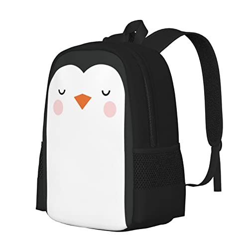 UIACOM Penguin School Backpack Cute Penguin Black White Pink Bookbag for Teens Kids Boys Girls, Large 17 inch Elementary Junior High University School Bag, Water Resistant Casual Travel Daypack