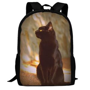 uiacom cat school backpack black cat with yellow eyes bookbag for teens kids boys girls, large 17 inch elementary junior high university school bag, water resistant casual travel daypack backpack