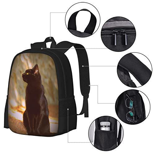 UIACOM Cat School Backpack Black Cat with Yellow Eyes Bookbag for Teens Kids Boys Girls, Large 17 inch Elementary Junior High University School Bag, Water Resistant Casual Travel Daypack Backpack