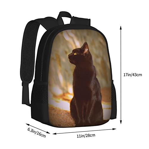 UIACOM Cat School Backpack Black Cat with Yellow Eyes Bookbag for Teens Kids Boys Girls, Large 17 inch Elementary Junior High University School Bag, Water Resistant Casual Travel Daypack Backpack