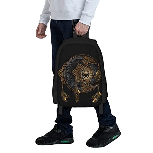 UIACOM Boho Moon Sun Dream Catcher Backpack Bookbag Chic Golden Magic Astrology Mandala Shoulder Bags Personalized Laptop Travel School Bag for Men Women Teens College