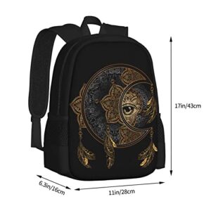 UIACOM Boho Moon Sun Dream Catcher Backpack Bookbag Chic Golden Magic Astrology Mandala Shoulder Bags Personalized Laptop Travel School Bag for Men Women Teens College