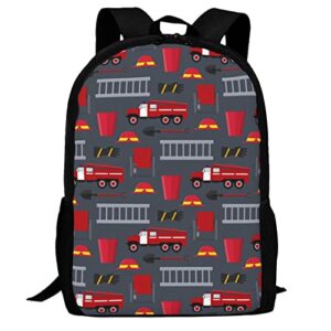 uiacom unisex firefighter profession equipment and tools school bag outdoor casual shoulders backpack fire truck on grey travel daypacks for women men kids aged above 10