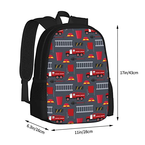 UIACOM Unisex Firefighter Profession Equipment and Tools School Bag Outdoor Casual Shoulders Backpack Fire Truck on Grey Travel Daypacks for Women Men Kids Aged Above 10