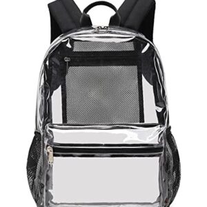 abshoo Heavy Duty Clear Backpack For School Approved Transparent Clear Bookbag (Black)