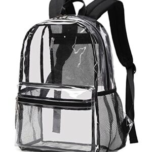 abshoo Heavy Duty Clear Backpack For School Approved Transparent Clear Bookbag (Black)