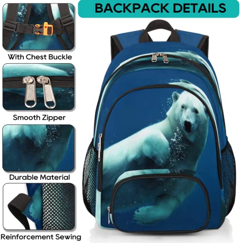 Cute Polar Bear Bookbag School Backpack Teens Girls Boys Schoolbag Shoulder Computer Hiking Gym Travel Casual Travel Daypack