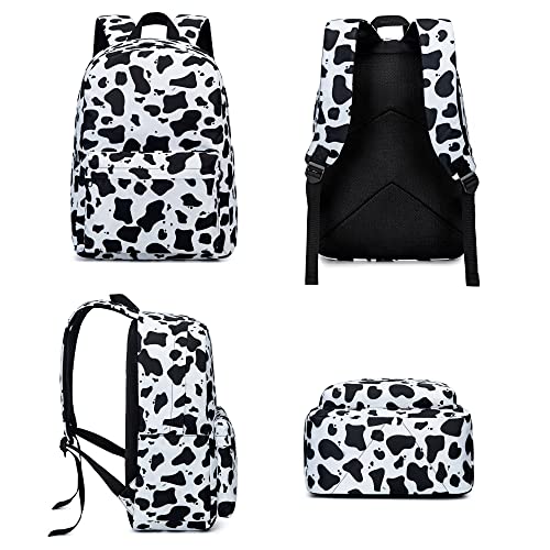 Xunteny Cow Print Girls School Backpack for Kids Teens, Elementary Middle School Backpacks Bookbag Set with Lunch Bag Pencil Case