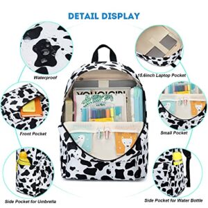 Xunteny Cow Print Girls School Backpack for Kids Teens, Elementary Middle School Backpacks Bookbag Set with Lunch Bag Pencil Case